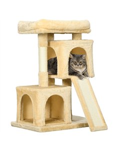 PawHut Sisal Cat Rest & Play Activity Tree w/ 2 House Cream White