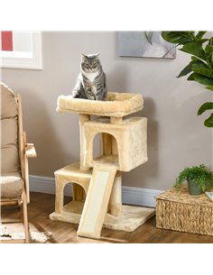 PawHut Sisal Cat Rest & Play Activity Tree w/ 2 House Cream White 2