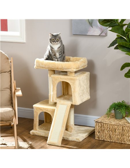 PawHut Sisal Cat Rest & Play Activity Tree w/ 2 House Cream White - pic 147108 | FastDaddyshop