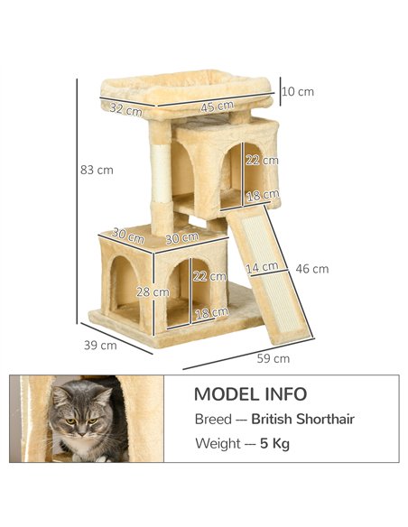 PawHut Sisal Cat Rest & Play Activity Tree w/ 2 House Cream White - pic 147109 | FastDaddyshop