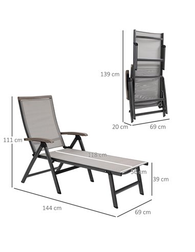 Outsunny Outdoor Folding Sun Lounger, 5-Position Adjustable Chaise Lounge Chair with Aluminium Frame for Patio, Pool and Garden,