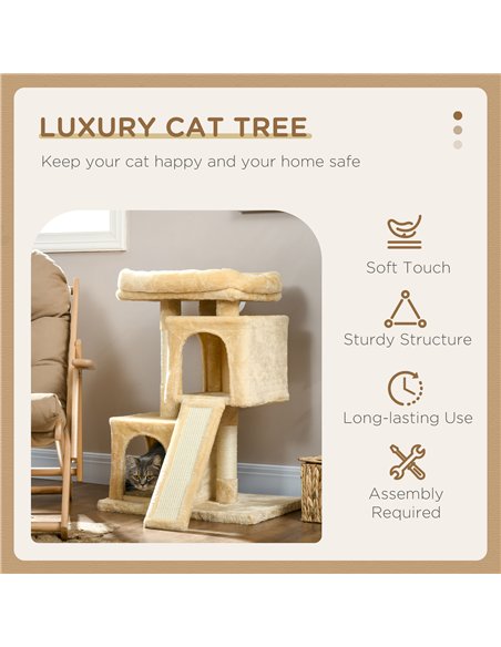 PawHut Sisal Cat Rest & Play Activity Tree w/ 2 House Cream White - pic 147110 | FastDaddyshop
