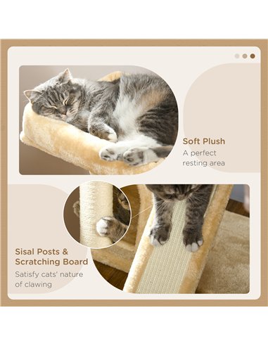 PawHut Sisal Cat Rest & Play Activity Tree w/ 2 House Cream White