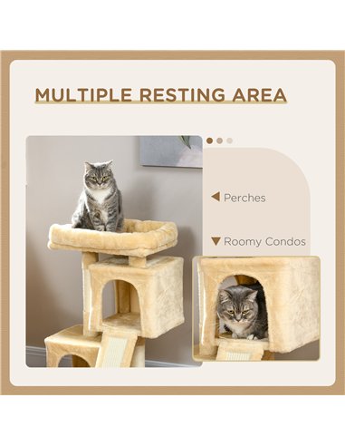 PawHut Sisal Cat Rest & Play Activity Tree w/ 2 House Cream White