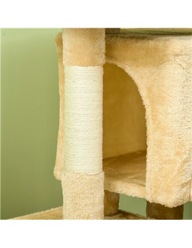 PawHut Sisal Cat Rest & Play Activity Tree w/ 2 House Cream White