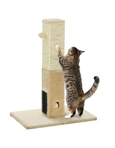 PawHut Jute Cat Scratching Post w/ Carpet Base Hanging Toy - Beige