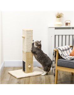 PawHut Jute Cat Scratching Post w/ Carpet Base Hanging Toy - Beige 2