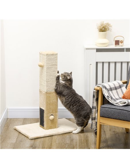 PawHut Jute Cat Scratching Post w/ Carpet Base Hanging Toy - Beige - pic 147117 | FastDaddyshop
