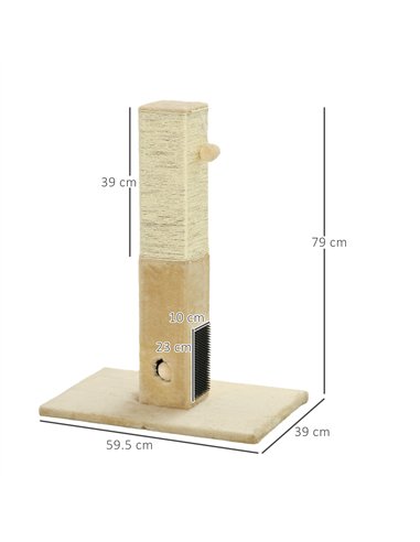 PawHut Jute Cat Scratching Post w/ Carpet Base Hanging Toy - Beige