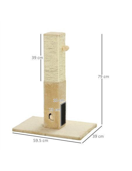 PawHut Jute Cat Scratching Post w/ Carpet Base Hanging Toy - Beige - pic 147118 | FastDaddyshop
