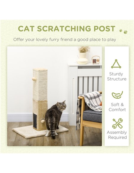 PawHut Jute Cat Scratching Post w/ Carpet Base Hanging Toy - Beige - pic 147119 | FastDaddyshop
