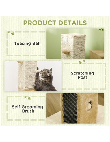 PawHut Jute Cat Scratching Post w/ Carpet Base Hanging Toy - Beige