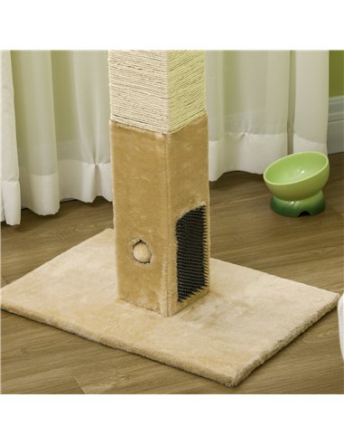 PawHut Jute Cat Scratching Post w/ Carpet Base Hanging Toy - Beige
