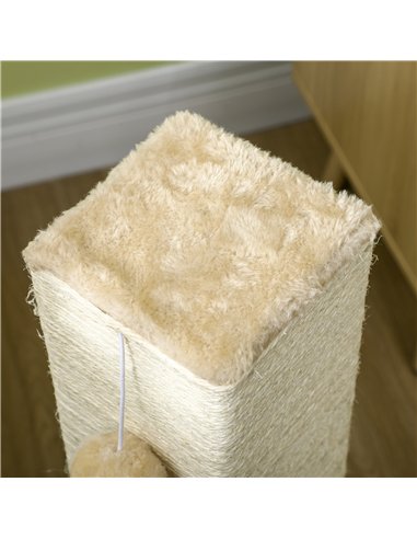 PawHut Jute Cat Scratching Post w/ Carpet Base Hanging Toy - Beige