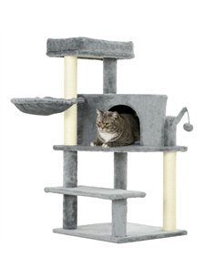 PawHut Sisal 100cm Cat Tree Tower with Sisal Scratching Post Grey