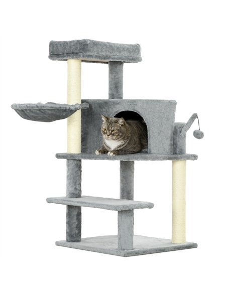 PawHut Sisal 100cm Cat Tree Tower with Sisal Scratching Post Grey - pic 147125 | FastDaddyshop