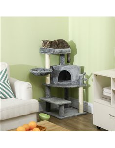 PawHut Sisal 100cm Cat Tree Tower with Sisal Scratching Post Grey 2