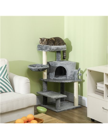 PawHut Sisal 100cm Cat Tree Tower with Sisal Scratching Post Grey - pic 147126 | FastDaddyshop