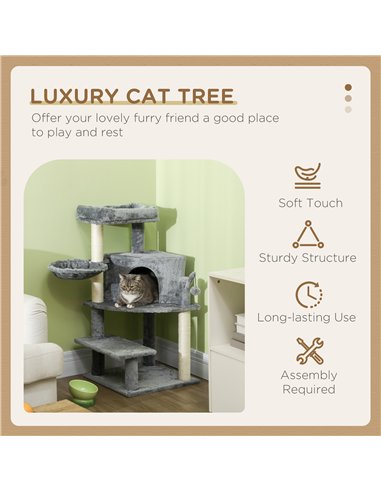 PawHut Sisal 100cm Cat Tree Tower with Sisal Scratching Post Grey