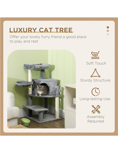 PawHut Sisal 100cm Cat Tree Tower with Sisal Scratching Post Grey - pic 147128 | FastDaddyshop