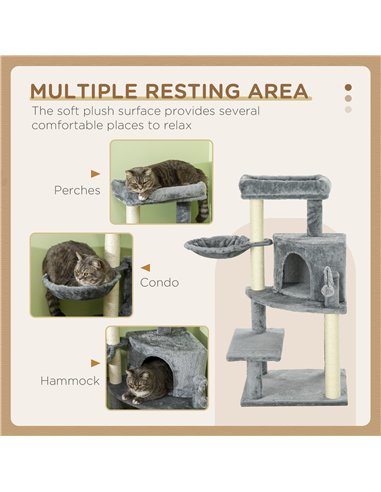 PawHut Sisal 100cm Cat Tree Tower with Sisal Scratching Post Grey