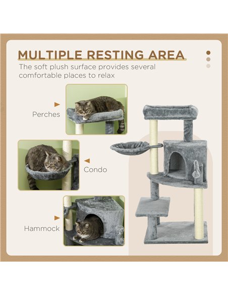 PawHut Sisal 100cm Cat Tree Tower with Sisal Scratching Post Grey - pic 147129 | FastDaddyshop