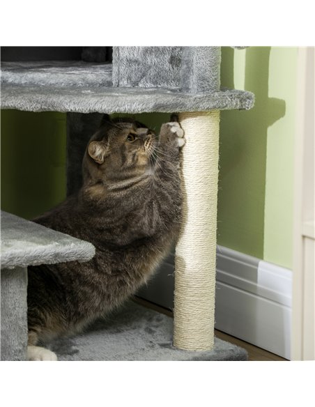 PawHut Sisal 100cm Cat Tree Tower with Sisal Scratching Post Grey - pic 147132 | FastDaddyshop