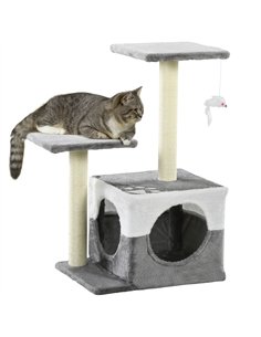 PawHut Cat Tree w/ Sisal Scratching Posts, House, Perches, Toy Mouse, Grey