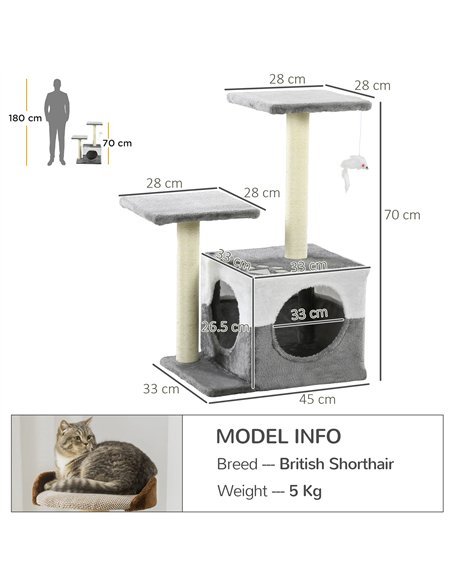 PawHut Cat Tree w/ Sisal Scratching Posts, House, Perches, Toy Mouse, Grey - pic 147136 | FastDaddyshop