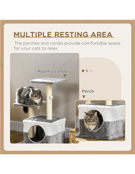 PawHut Cat Tree w/ Sisal Scratching Posts, House, Perches, Toy Mouse, Grey - pic 147138 | FastDaddyshop