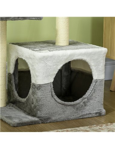 PawHut Cat Tree w/ Sisal Scratching Posts, House, Perches, Toy Mouse, Grey