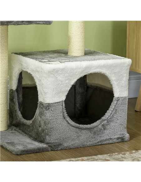 PawHut Cat Tree w/ Sisal Scratching Posts, House, Perches, Toy Mouse, Grey - pic 147141 | FastDaddyshop