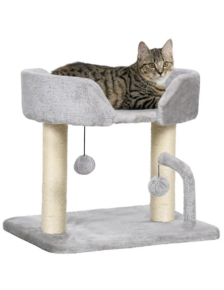 PawHut 42cm Indoor Cat Tree, with Toy Balls, Sisal Scratching Post - Light Grey - pic 147143 | FastDaddyshop