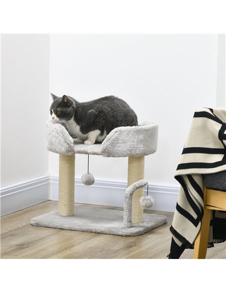 PawHut 42cm Indoor Cat Tree, with Toy Balls, Sisal Scratching Post - Light Grey - pic 147144 | FastDaddyshop