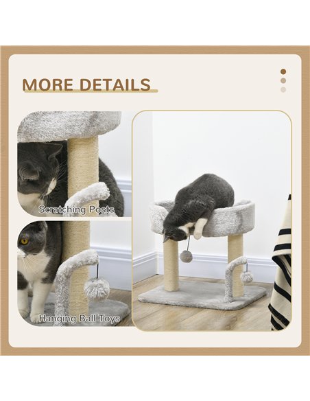 PawHut 42cm Indoor Cat Tree, with Toy Balls, Sisal Scratching Post - Light Grey - pic 147147 | FastDaddyshop