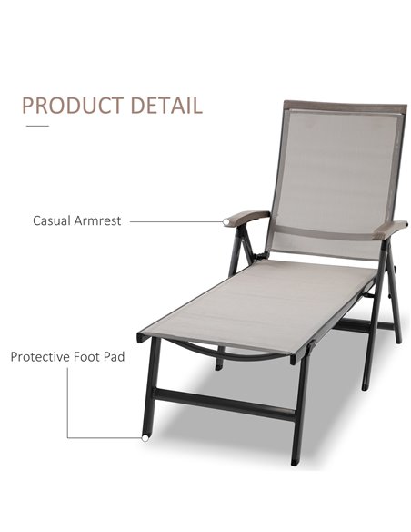 Outsunny Outdoor Folding Sun Lounger, 5-Position Adjustable Chaise Lounge Chair with Aluminium Frame for Patio, Pool and Garden, - pic 14715 | FastDaddyshop
