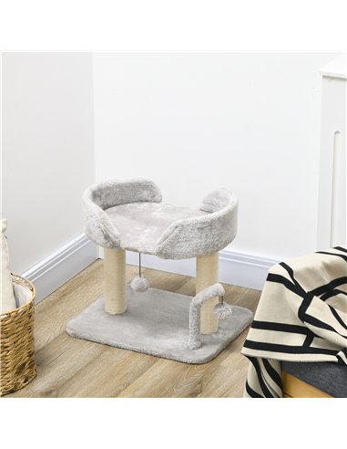 PawHut 42cm Indoor Cat Tree, with Toy Balls, Sisal Scratching Post - Light Grey