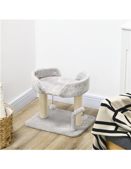 PawHut 42cm Indoor Cat Tree, with Toy Balls, Sisal Scratching Post - Light Grey - pic 147151 | FastDaddyshop