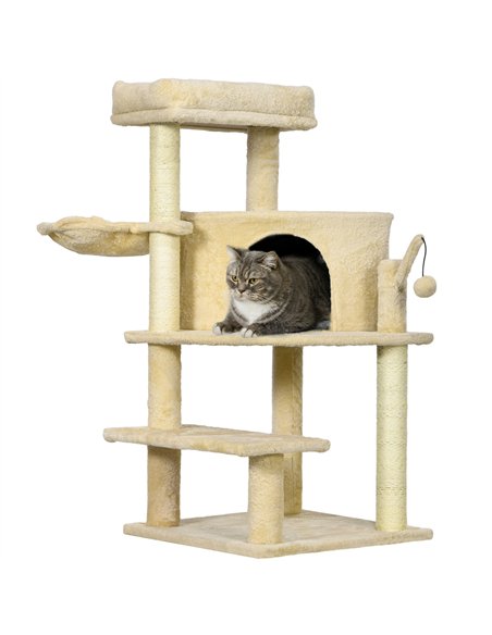 PawHut Sisal 100cm Cat Tree Tower with Sisal Scratching Post Cream White - pic 147152 | FastDaddyshop