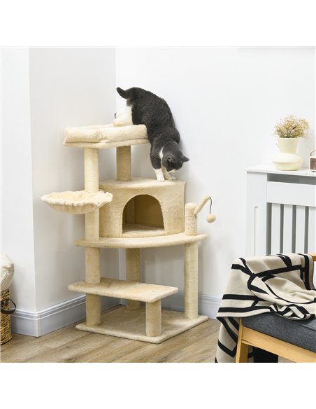 PawHut Sisal 100cm Cat Tree Tower with Sisal Scratching Post Cream White - pic 147153 | FastDaddyshop