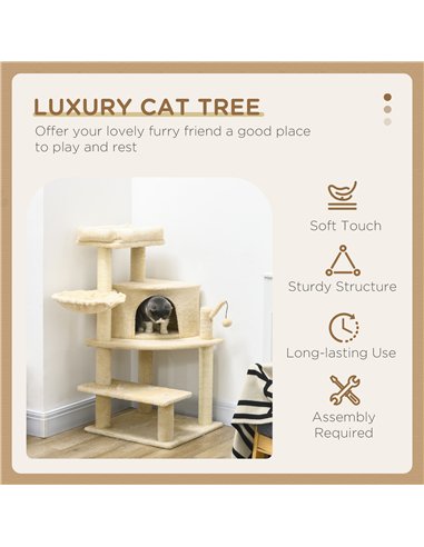 PawHut Sisal 100cm Cat Tree Tower with Sisal Scratching Post Cream White