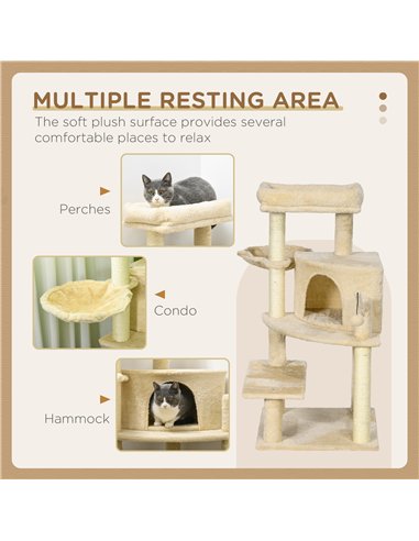 PawHut Sisal 100cm Cat Tree Tower with Sisal Scratching Post Cream White