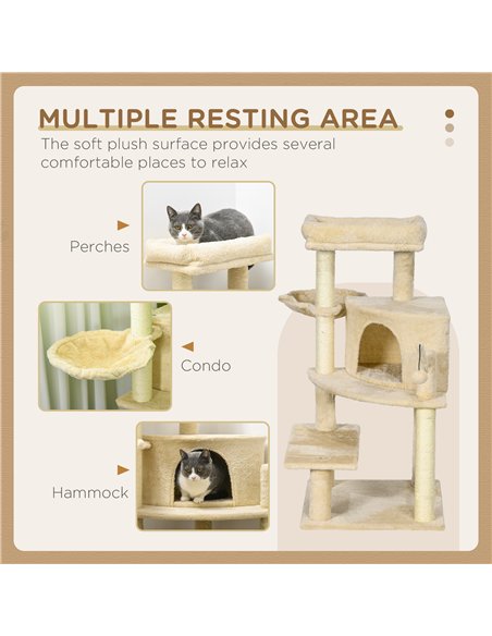 PawHut Sisal 100cm Cat Tree Tower with Sisal Scratching Post Cream White - pic 147156 | FastDaddyshop
