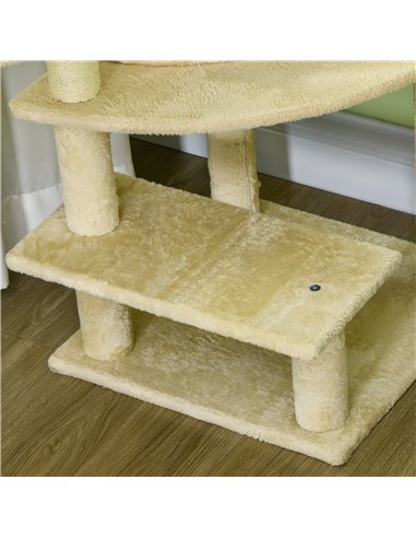 PawHut Sisal 100cm Cat Tree Tower with Sisal Scratching Post Cream White