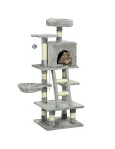 PawHut 132cm Cat Tree with Scratching Post, House, Hammock, Toy Balls - Grey