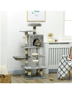 PawHut 132cm Cat Tree with Scratching Post, House, Hammock, Toy Balls - Grey 2