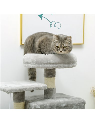 PawHut 132cm Cat Tree with Scratching Post, House, Hammock, Toy Balls - Grey