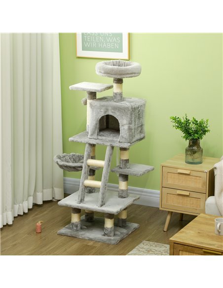PawHut 132cm Cat Tree with Scratching Post, House, Hammock, Toy Balls - Grey - pic 147169 | FastDaddyshop