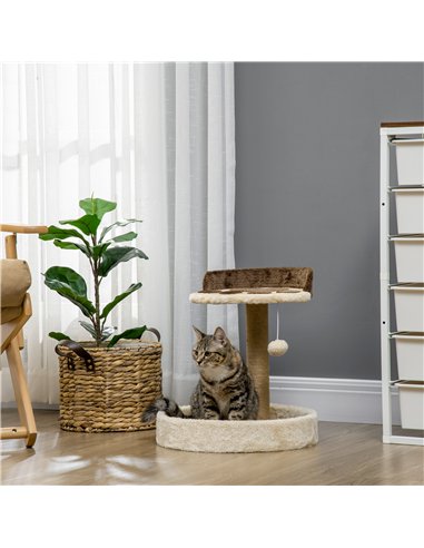 PawHut 44cm Cat Tower, Cat Tree for Indoor Cats, with Sisal Cat Scratching Post, Toy Ball - Brown