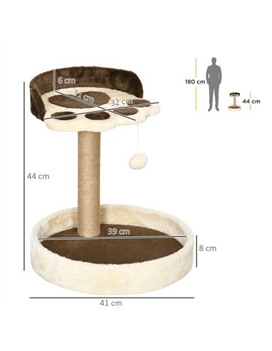 PawHut 44cm Cat Tower, Cat Tree for Indoor Cats, with Sisal Cat Scratching Post, Toy Ball - Brown